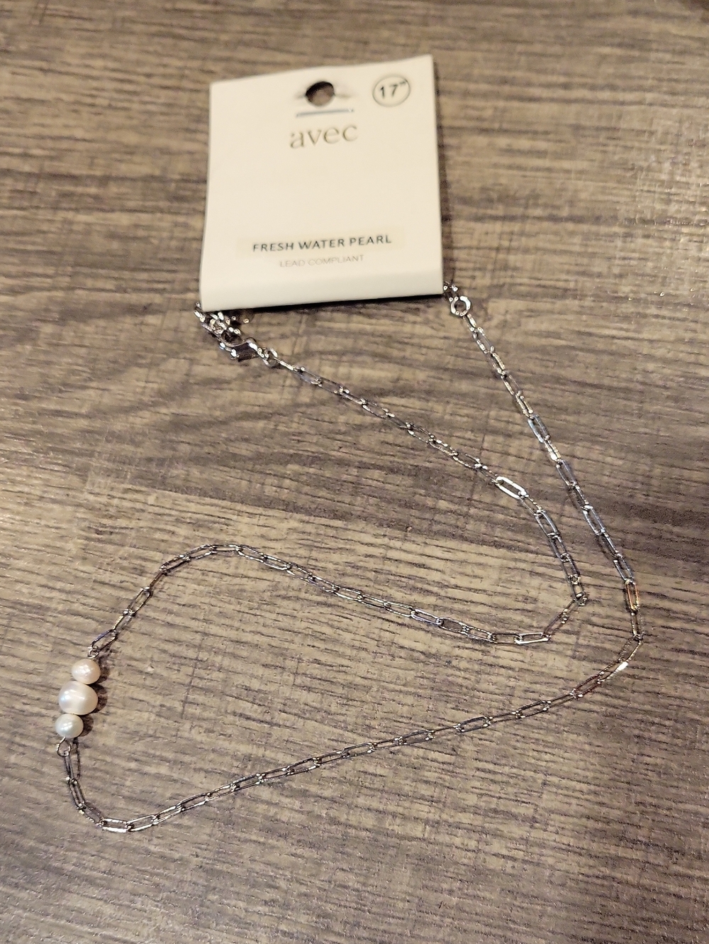 Freshwater Pearl Paperclip Necklace,lead Free/ New On Card/ 17 Inch